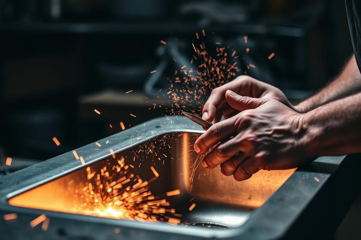 Master craftsman working on steel